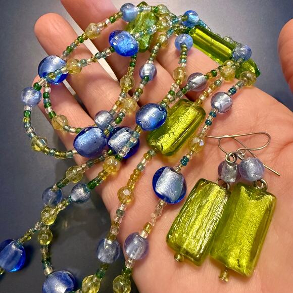 Gorgeous Handcrafted Blue & Green Artisan Glass Beaded Set - Picture 10 of 10